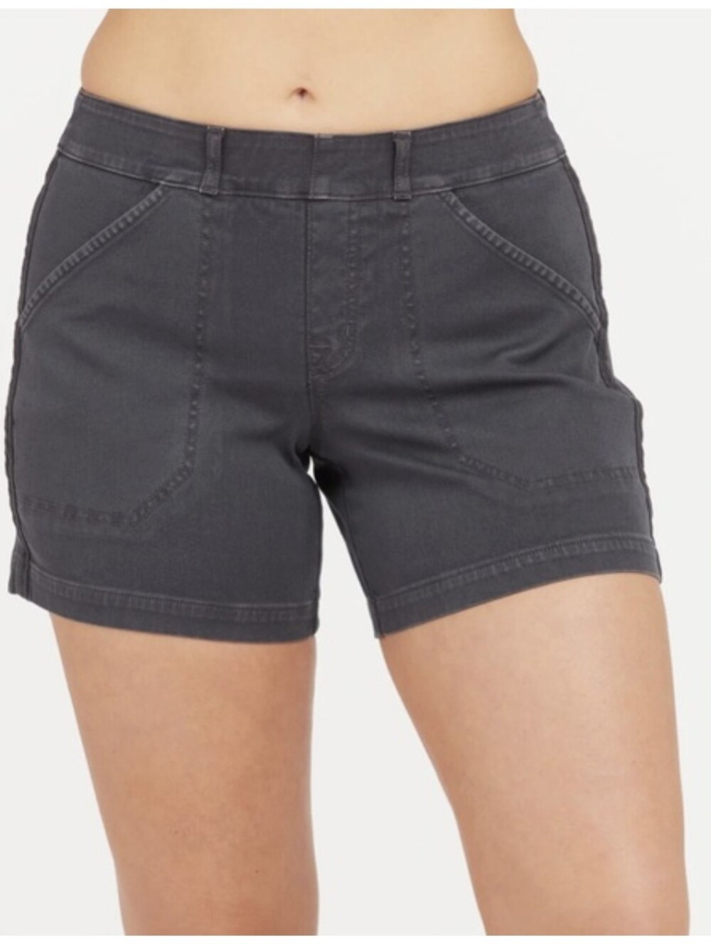 Spanx Gray Stretch Twill 6" Pull On Shorts With Black Stripe Size L
